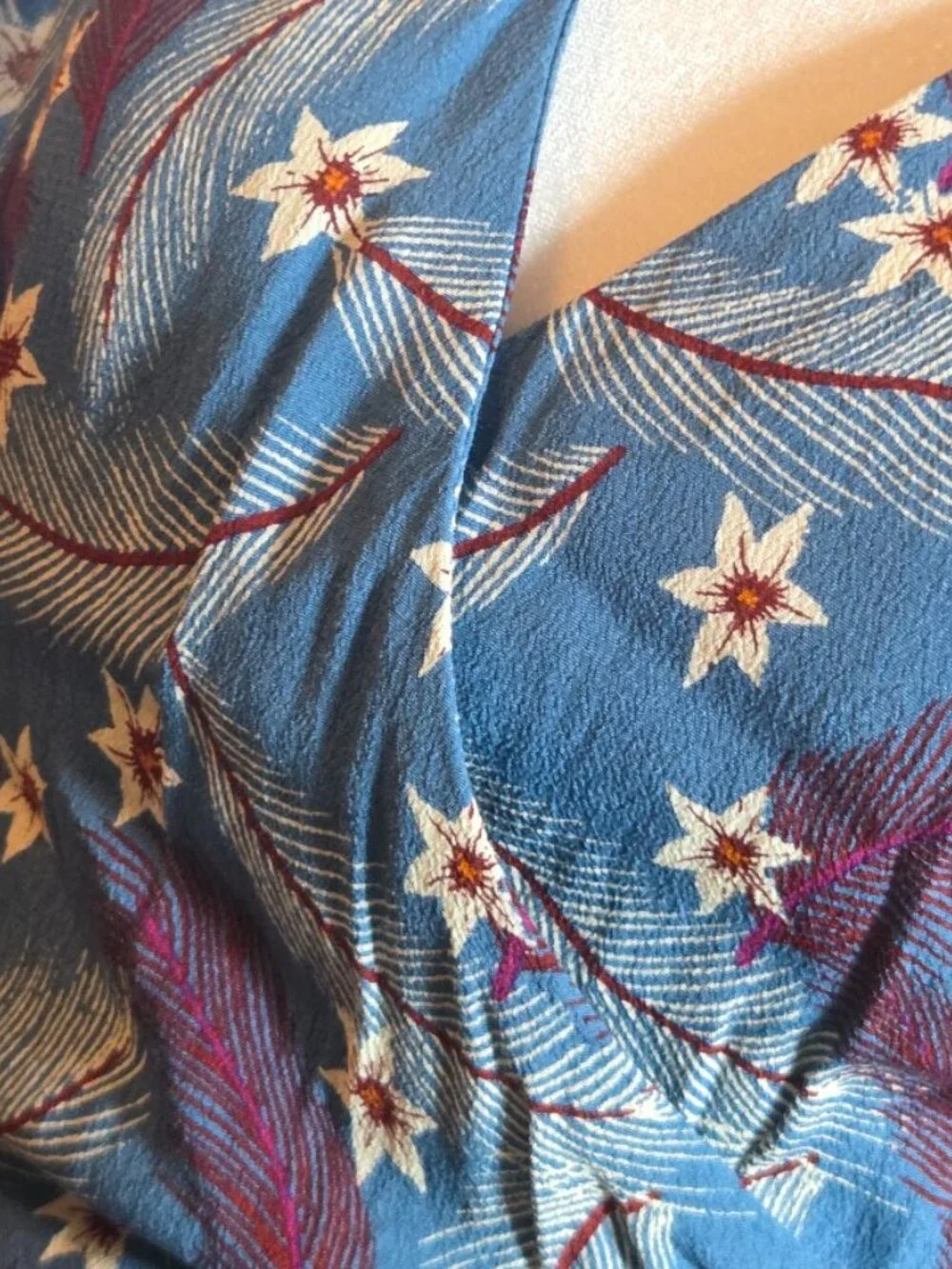 & Other Stories Paris Atelier Floral Feather Blue Faux Wrap Dress - Size 0 - Picture 4 of 11